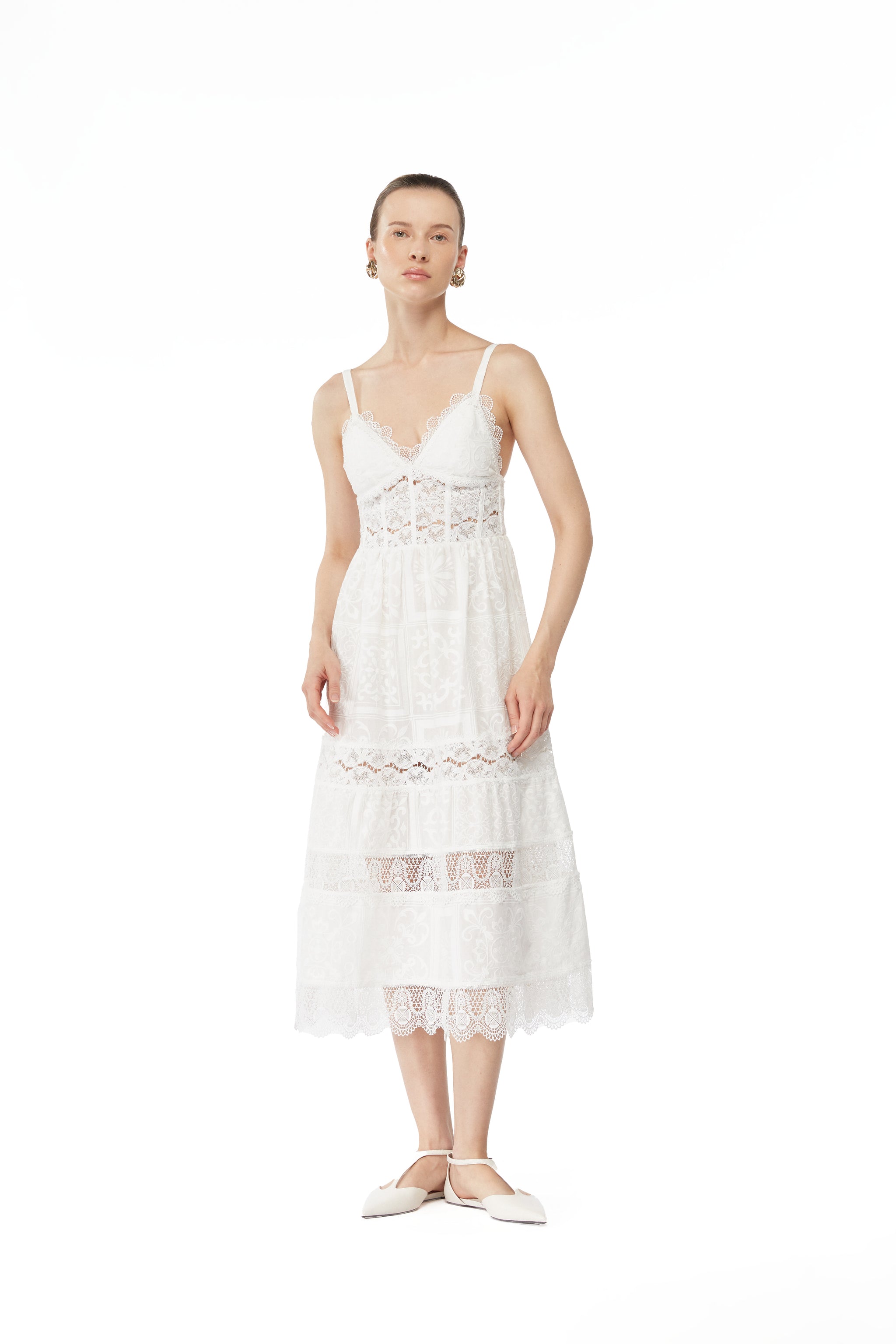 white midi flowy dress Airy Poplin Midi Dress White