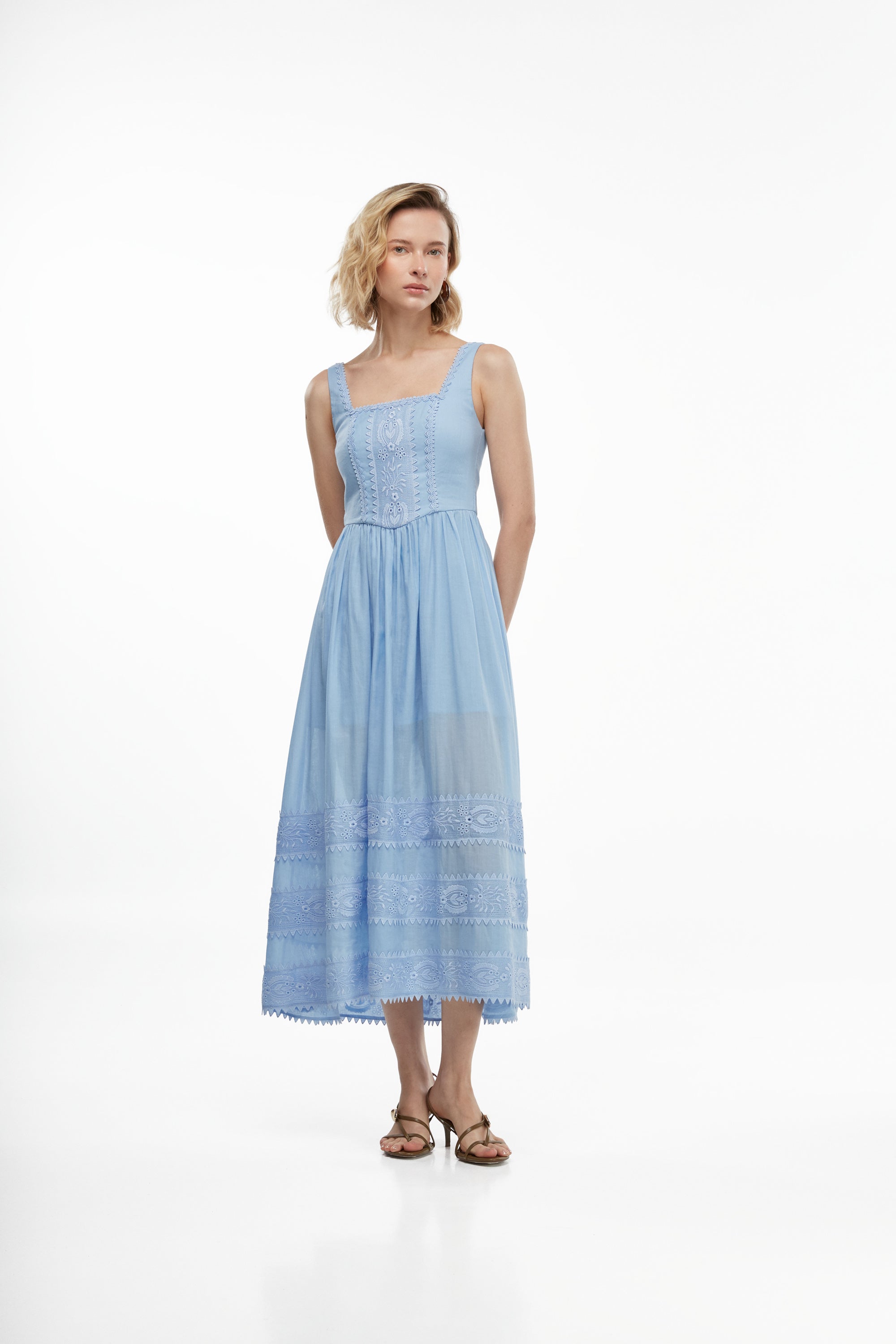 knee length dresses for ladies Alba Frill Trim Midi Dress White– Selfie Leslie main image 0
