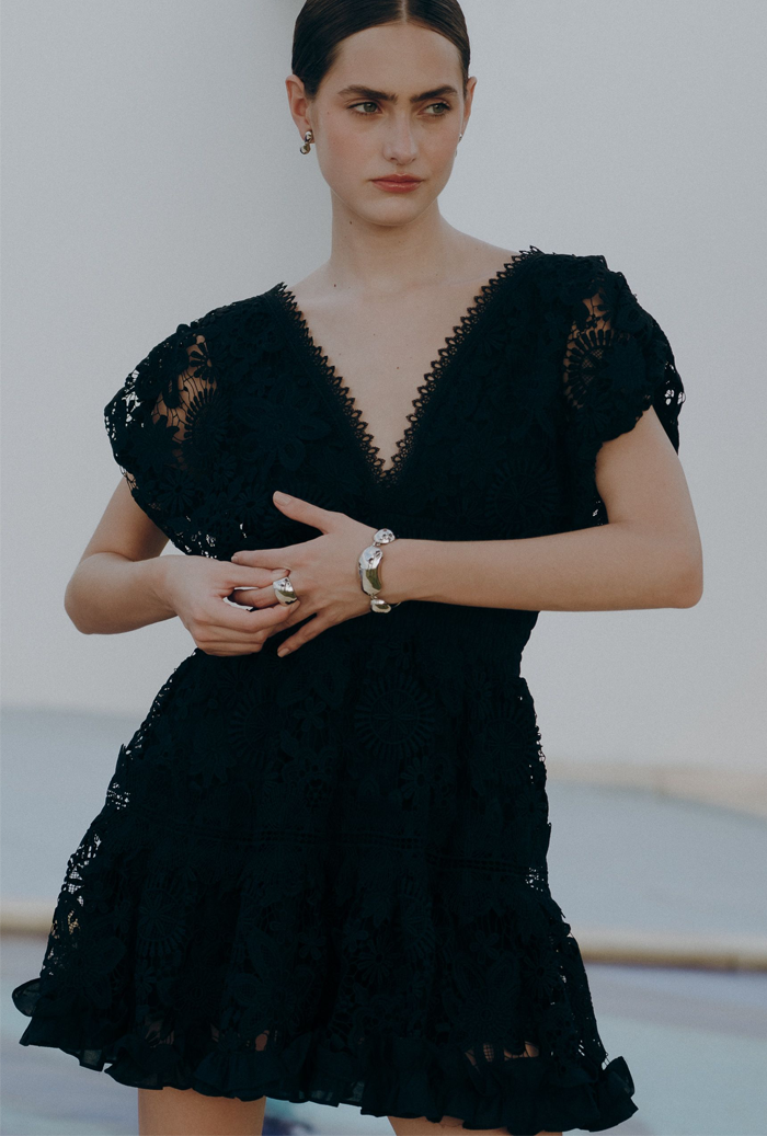 WAIMARI ALICIA Black MINI DRESS - LUXURY BEACHWEAR - HANDCRAFTED RESORTWEAR L WAIMARI ALICIA Black MINI DRESS - LUXURY BEACHWEAR - HANDCRAFTED RESORTWEAR L