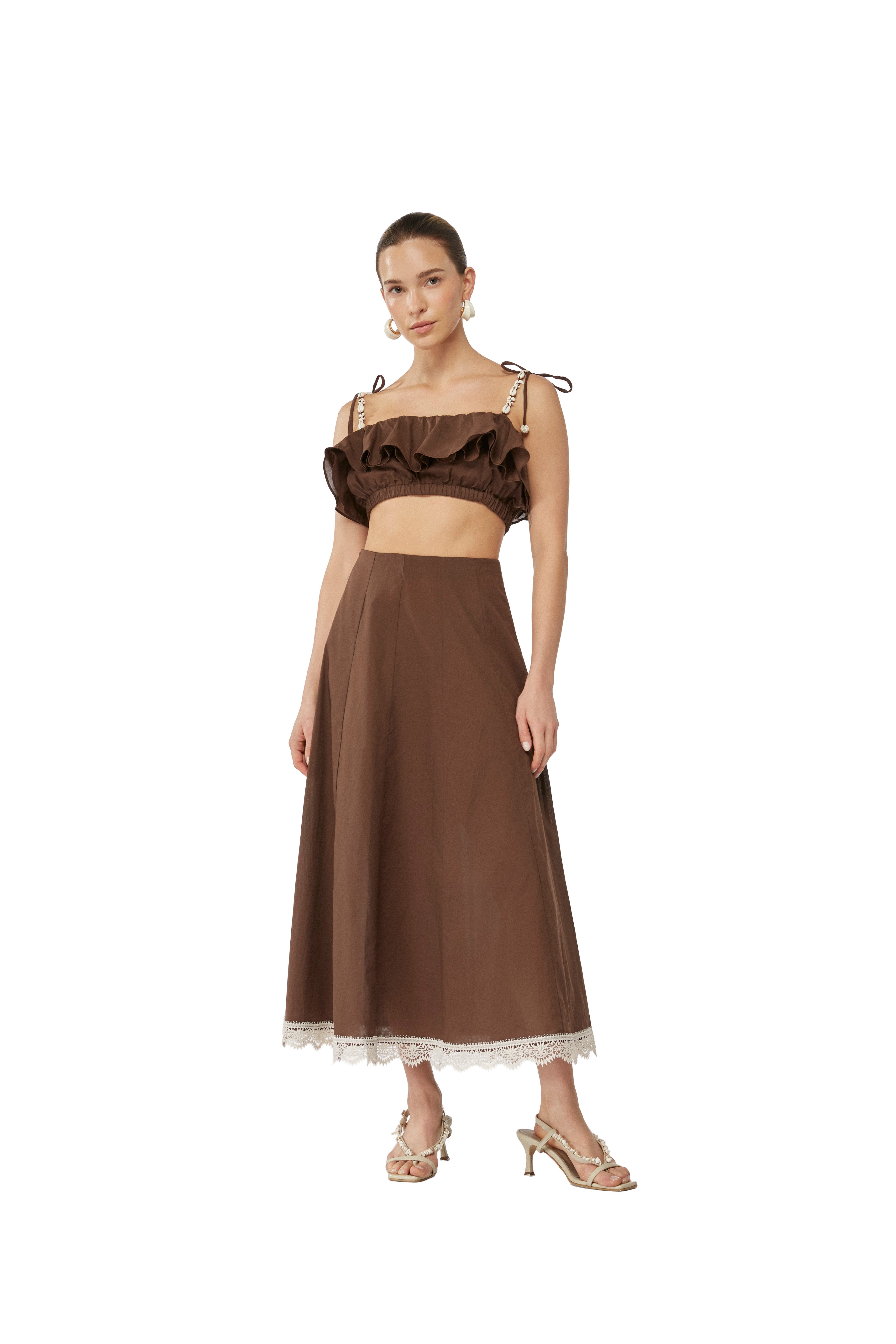 ZAPHYR MIDI SKIRT BROWN
