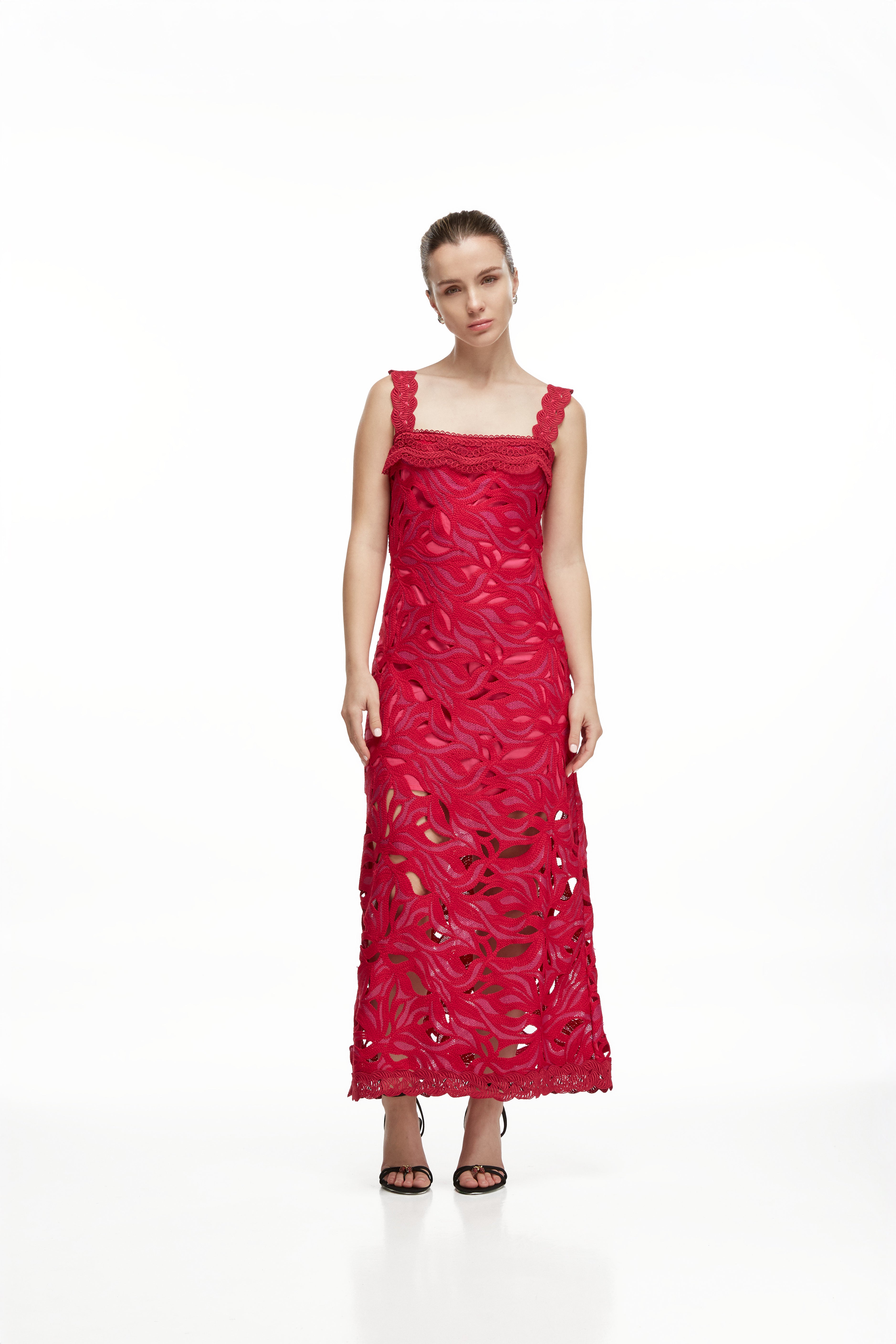 CREPUSCULO MIDI DRESS BURGUNDY