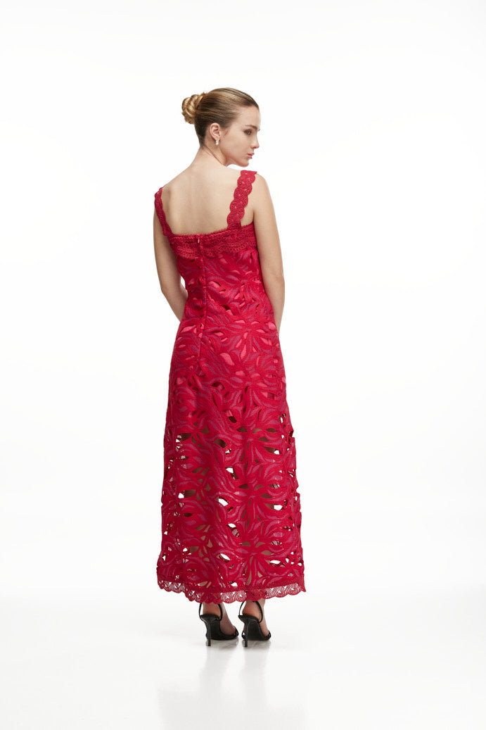 CREPUSCULO MIDI DRESS BURGUNDY