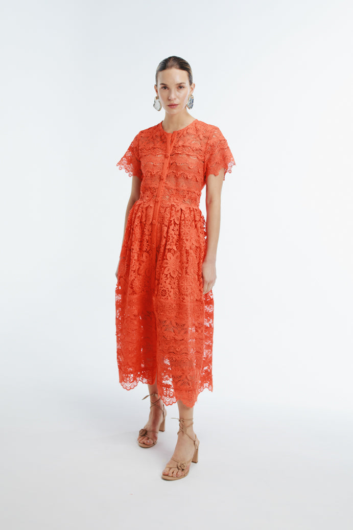 HIBISCUS MAXI DRESS FLAME HIBISCUS MAXI DRESS FLAME