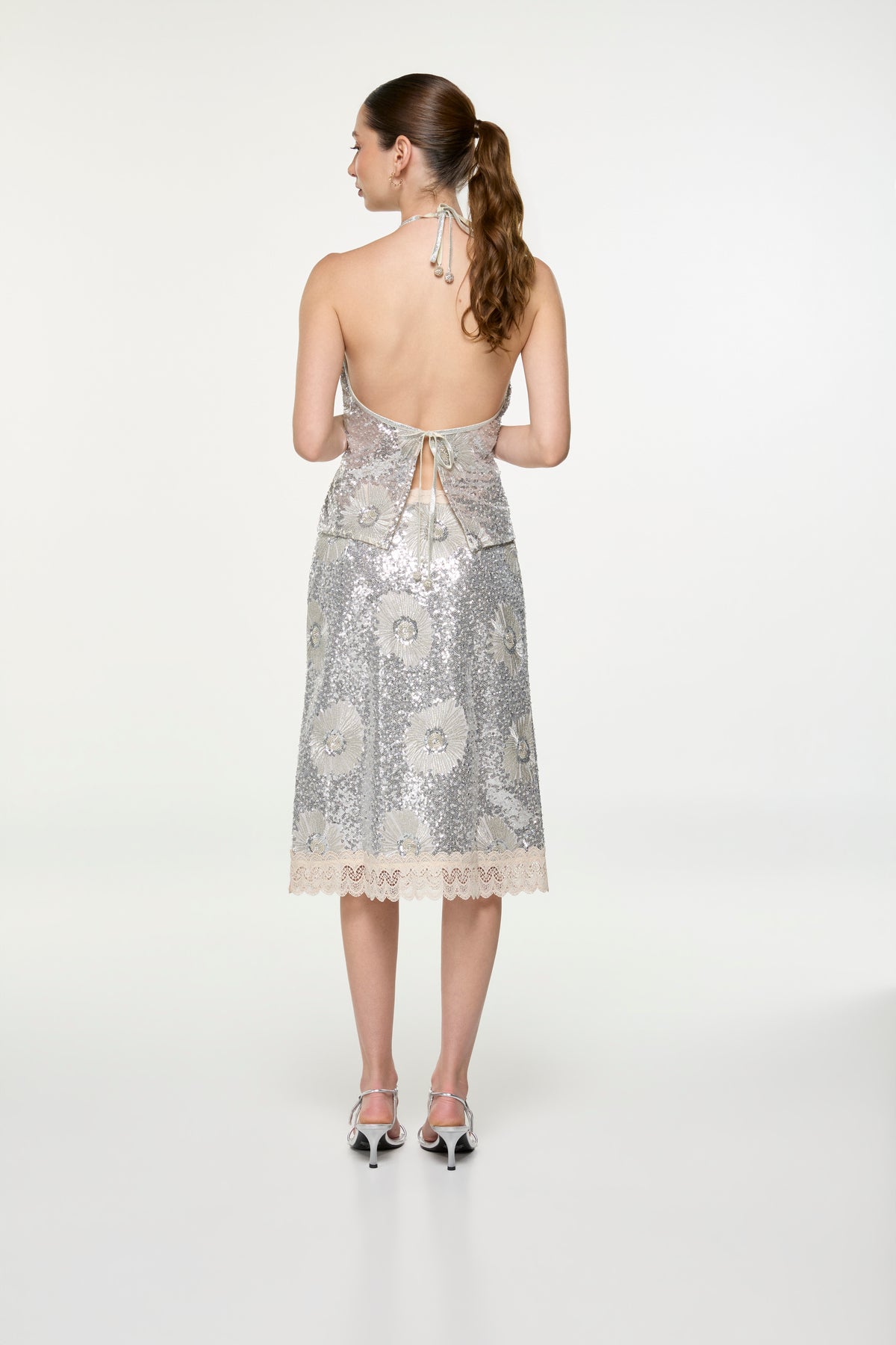 MOONFLOWER MIDI SKIRT SILVER