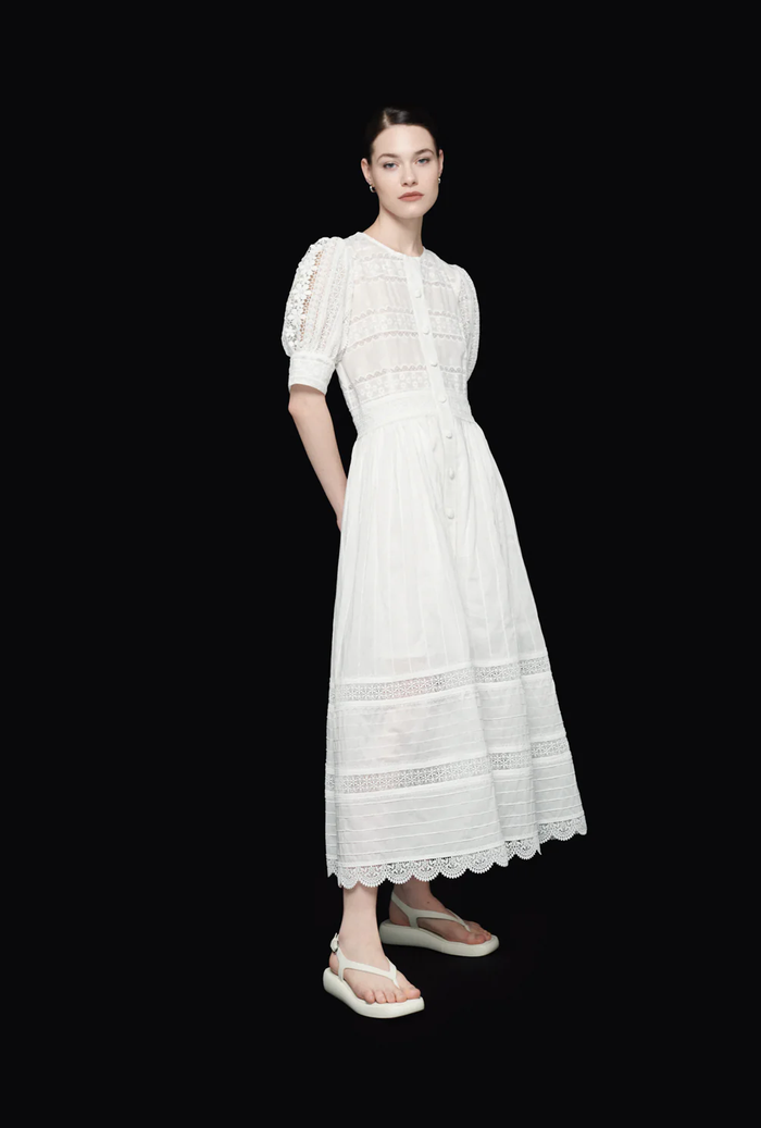 Haliey Dress - Resort White Sunshowers Embroidery