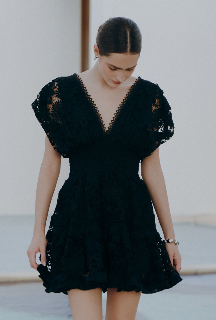 WAIMARI ALICIA BLACK MINI DRESS - LUXURY BEACHWEAR - HANDCRAFTED RESORTWEAR WAIMARI ALICIA BLACK MINI DRESS - LUXURY BEACHWEAR - HANDCRAFTED RESORTWEAR
