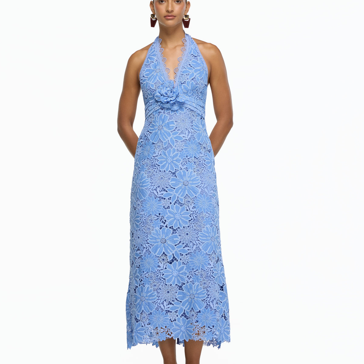 odette maxi dress BLUE L / BLUE With a flattering plunge Color:ROYAL/SILVER #casual-dress-dark-gray-3-pairs Ember Halter Neck Satin